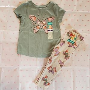 💖🦋🎀NWT Garanimals baby girl set outfit butterfly top leggings 12 months green